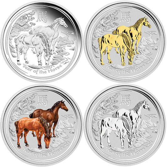 2014 $1 Lunar Year of The Horse 1oz Silver 4 Coin Set