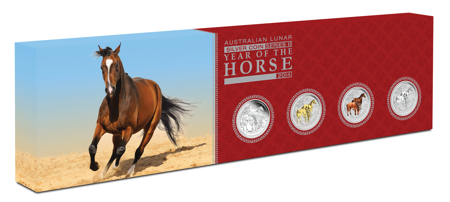 2014 $1 Lunar Year of The Horse 1oz Silver 4 Coin Set