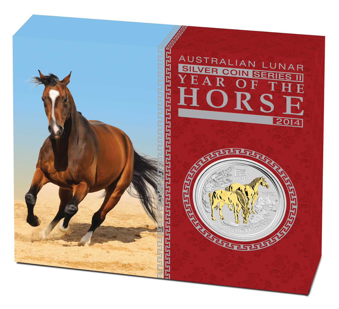 2014 $1 Lunar Year of The Horse 1oz Silver Gilded Coin