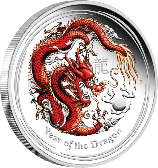 2012 50c Lunar Year of The Dragon 1/2oz Silver Coloured Proof Coin