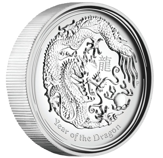 2012 $1 Lunar Year of The Dragon 1oz Silver High Relief Proof Coin