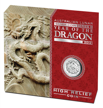 2012 $1 Lunar Year of The Dragon 1oz Silver High Relief Proof Coin