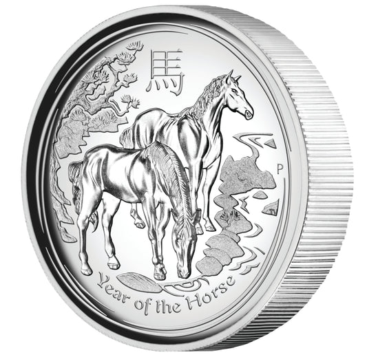 2014 $1 Lunar Year of The Horse 1oz Silver High Relief Proof Coin