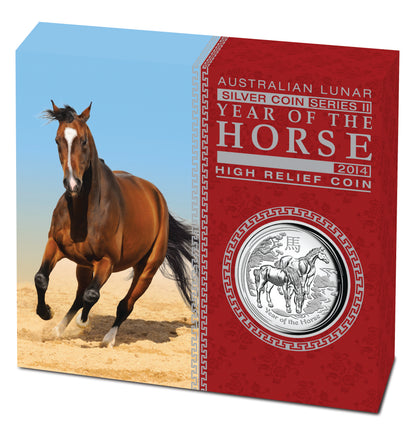 2014 $1 Lunar Year of The Horse 1oz Silver High Relief Proof Coin