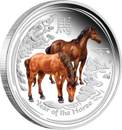 2014 $2 ANDA Perth Lunar Year of The Horse 2oz Silver Coloured Proof Coin