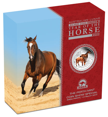 2014 $2 ANDA Perth Lunar Year of The Horse 2oz Silver Coloured Proof Coin