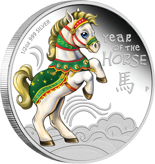 Cook Islands 2014 50c Lunar Baby Year of The Horse 1/2oz Silver Coloured Proof Coin
