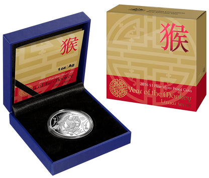 2016 $1 Year of The Monkey 1oz Silver Proof Coin
