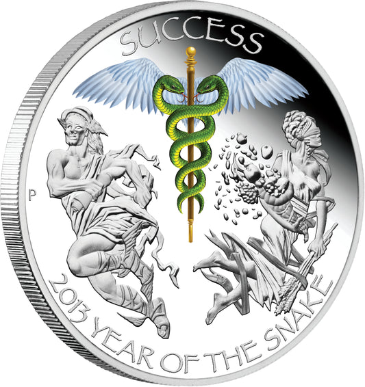 Tuvalu 2013 $1 ANDA Perth Lunar Good Fortune Success 1oz Silver Coloured Proof Coin