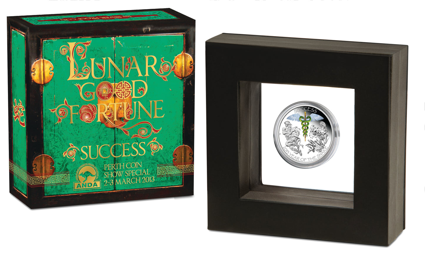 Tuvalu 2013 $1 ANDA Perth Lunar Good Fortune Success 1oz Silver Coloured Proof Coin