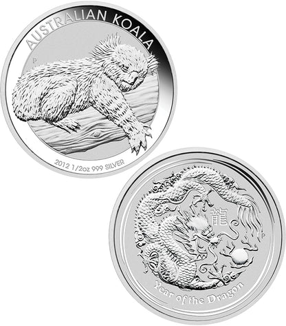 2011 50c BICE [2012] Australian Koala & Lunar Year of The Dragon 1/2oz Silver 2 Coin Set