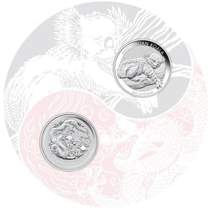 2011 50c BICE [2012] Australian Koala & Lunar Year of The Dragon 1/2oz Silver 2 Coin Set
