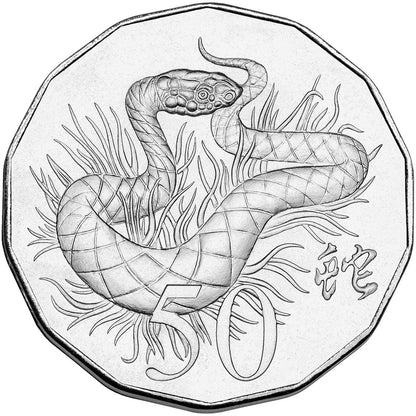 2013 50c Lunar Year of The Snake Tetradecagon Uncirculated Coin with Australia Map Frame