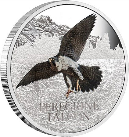 Niue 2013 $2 Birds of Prey Peregrine Falcon 1oz Silver Coloured Proof Coin