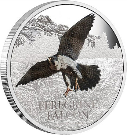 Niue 2013 $2 Birds of Prey Peregrine Falcon 1oz Silver Coloured Proof Coin