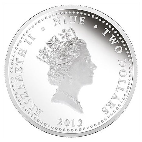 Niue 2013 $2 Birds of Prey Peregrine Falcon 1oz Silver Coloured Proof Coin