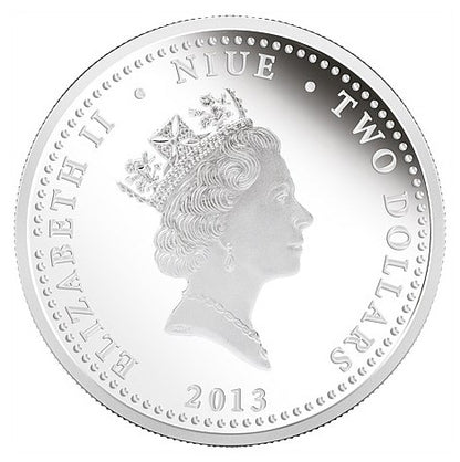 Niue 2013 $2 Birds of Prey Peregrine Falcon 1oz Silver Coloured Proof Coin