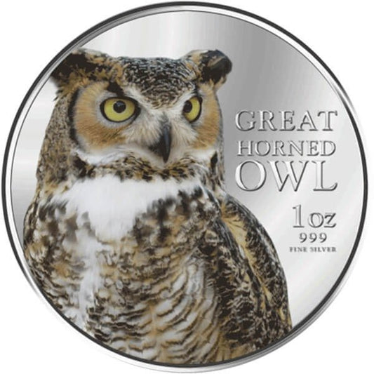 Niue 2013 $2 Birds of Prey Great Horned Owl 1oz Silver Coloured Proof Coin