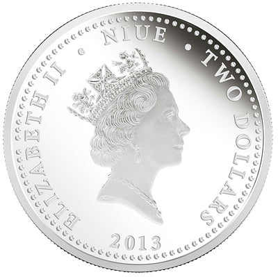 Niue 2013 $2 Birds of Prey Great Horned Owl 1oz Silver Coloured Proof Coin