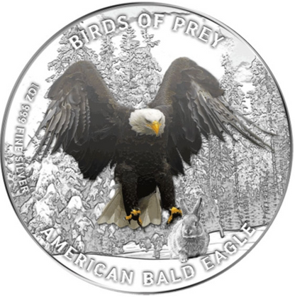 Niue 2013 $2 Birds of Prey American Bald Eagle 1oz Silver Coloured Proof Coin