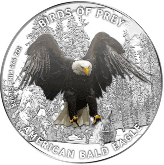 Niue 2013 $2 Birds of Prey American Bald Eagle 1oz Silver Coloured Proof Coin