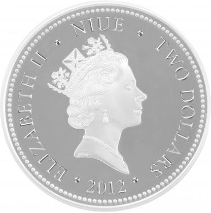Niue 2012 $2 Anne Geddes 1oz Silver Coloured Proof Coin with Rattle