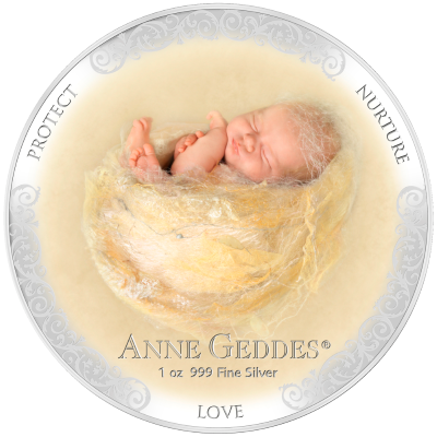 Niue 2013 $2 Anne Geddes Protect Nurture Love 1oz Silver Coloured Proof Coin