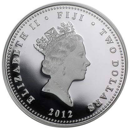 Fiji 2012 $2 Muhammad Ali 70th Anniversary 1oz Silver Coloured Proof Coin with Box Glove