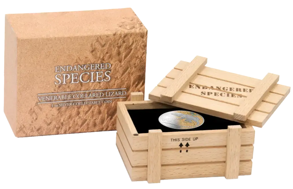 Niue 2013 $2 Endangered Species Venerable Collared Lizard 1oz Silver Coloured Proof Coin
