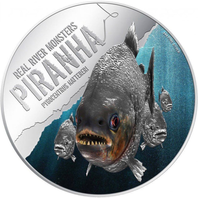 Niue 2013 $2 Real River Monsters Piranha 1oz Silver Coloured Proof Coin