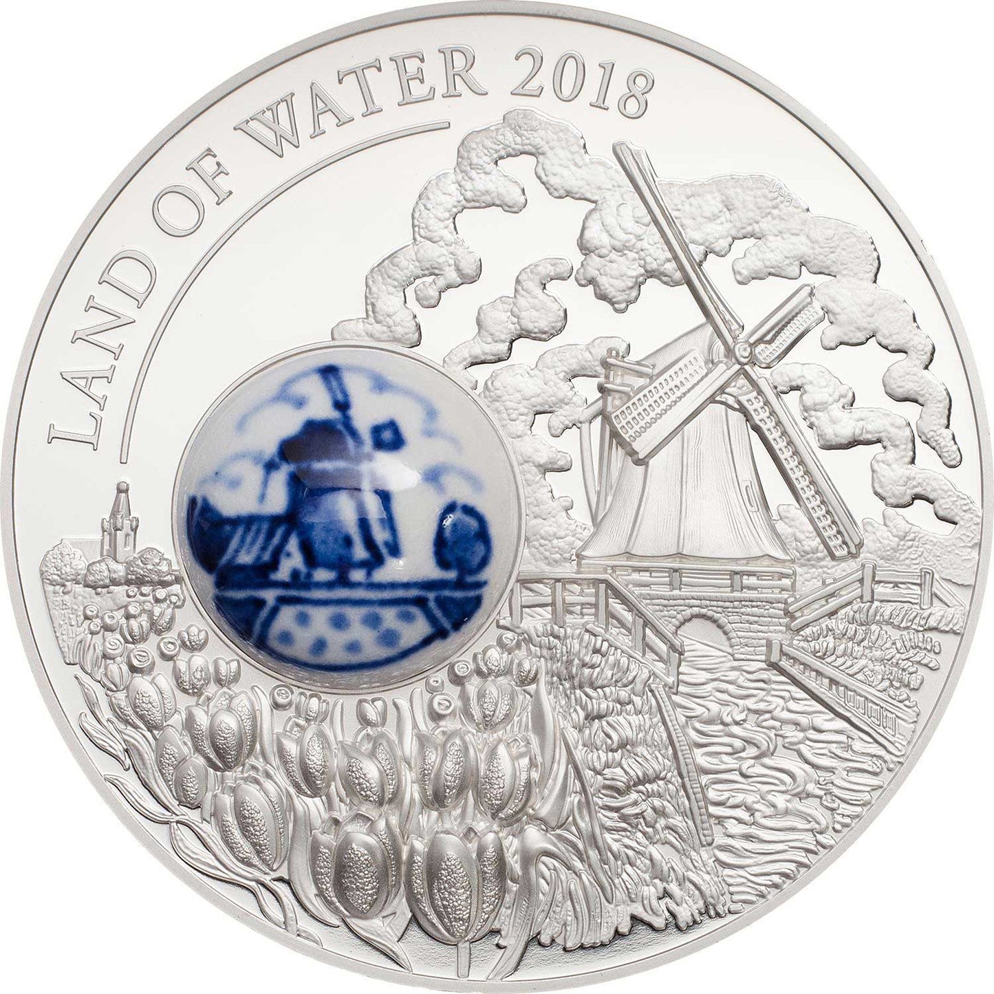 Cook Islands 2018 $10 Land of Water with Royal Delft Earthenware Insert Silver Proof Coin