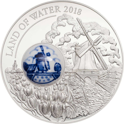 Cook Islands 2018 $10 Land of Water with Royal Delft Earthenware Insert Silver Proof Coin