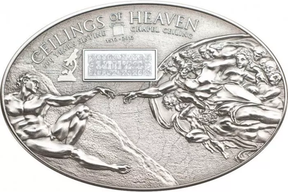 Cook Islands 2012 $5 Ceilings of Heaven 500 Years Sistine Chapel Ceiling with Nano Chip Silver Antiqued Coin