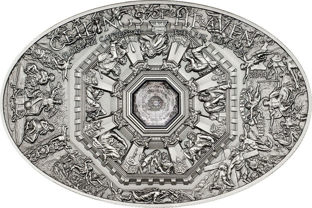 Cook Islands 2014 $5 Ceilings of Heaven Florence Cathedral with Nano Chip Silver Antiqued Coin