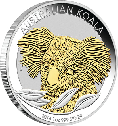 2014 $1 Australian Koala 1oz Silver Gilded Coin