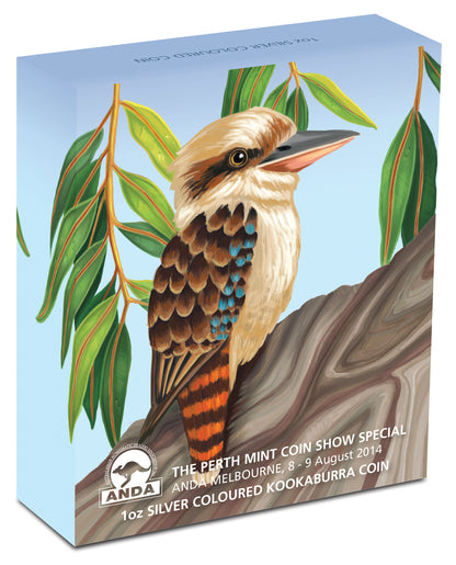 2014 $1 ANDA Melbourne Australian Kookaburra 1oz Silver Coloured Proof Coin