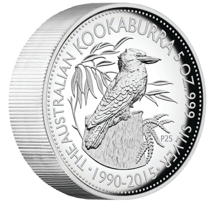 2015 $8 25th Anniversary Australian Kookaburra 5oz Silver High Relief Proof Coin