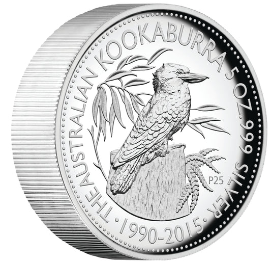 2015 $8 25th Anniversary Australian Kookaburra 5oz Silver High Relief Proof Coin