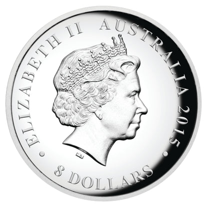 2015 $8 25th Anniversary Australian Kookaburra 5oz Silver High Relief Proof Coin