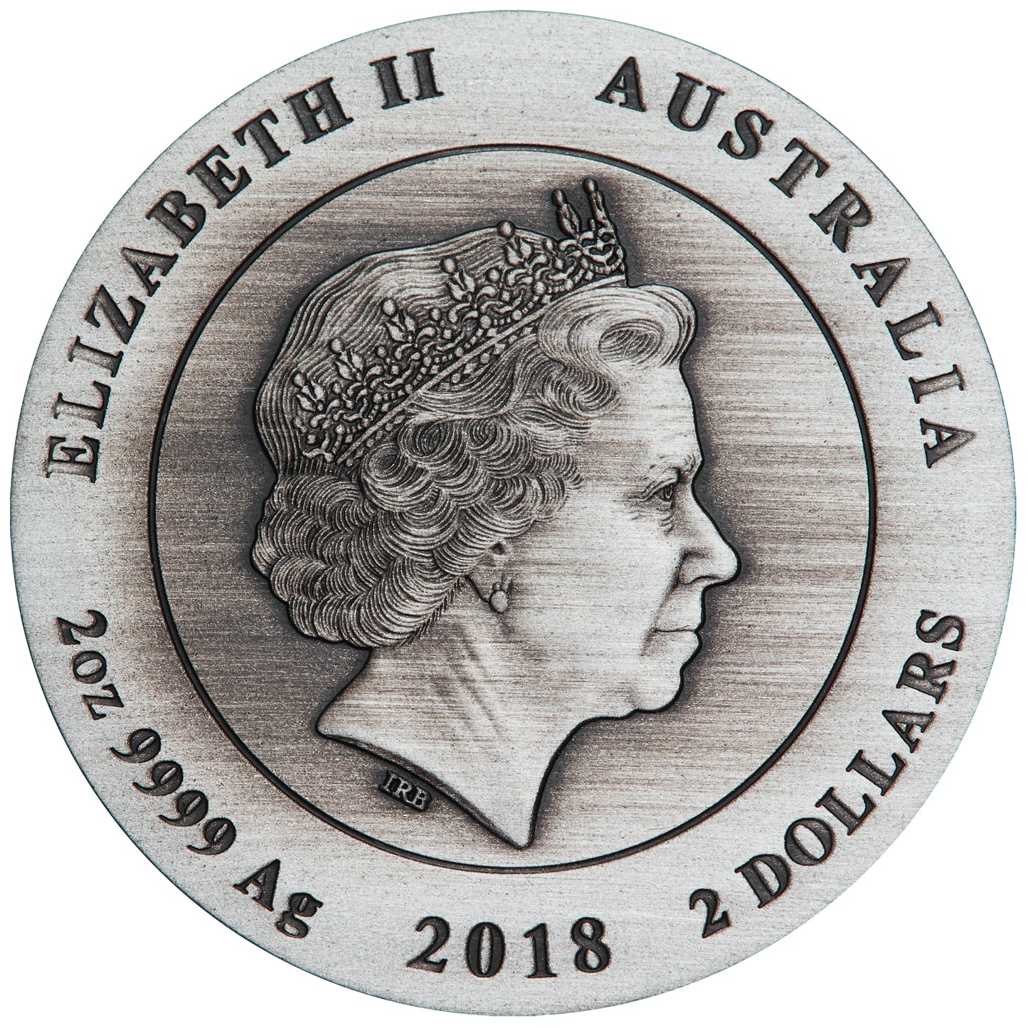 2018 $2 Australian Kookaburra 2oz Silver Antiqued Coin
