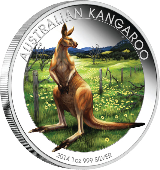 2014 $1 WMF Berlin Kangaroo 1oz Silver Coloured Proof Coin