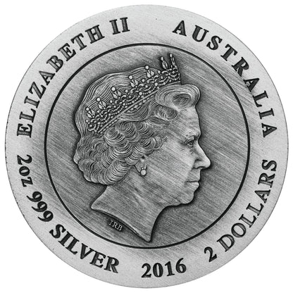 2016 $2 Australian Kangaroo 2oz Silver Antiqued Coin