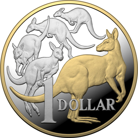 2020 $1 Icons of Australia Mob of Roos Selectively Gold Plated 5oz Silver Proof Coin