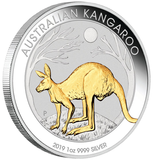 2019 $1 Australian Kangaroo 1oz Silver Gilded Coin