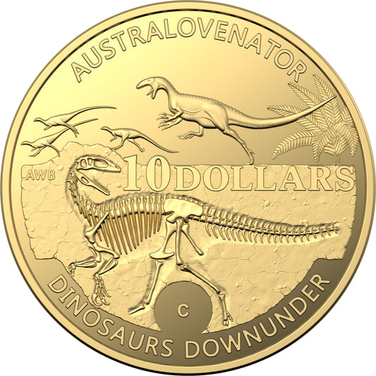 2022 $10 Dinosaurs Down Under 'C' Mintmark 1/10oz Gold Proof Coin