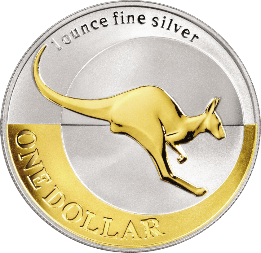 2004 $1 Australian Kangaroo Selectively Gold Plated 1oz Silver Coin