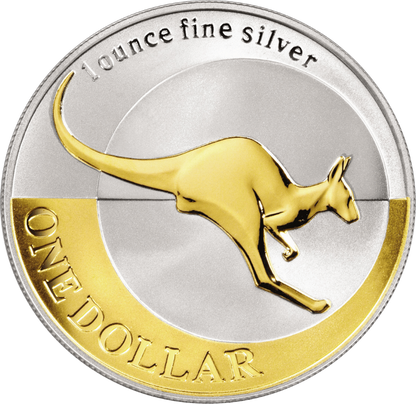 2004 $1 Australian Kangaroo Selectively Gold Plated 1oz Silver Coin
