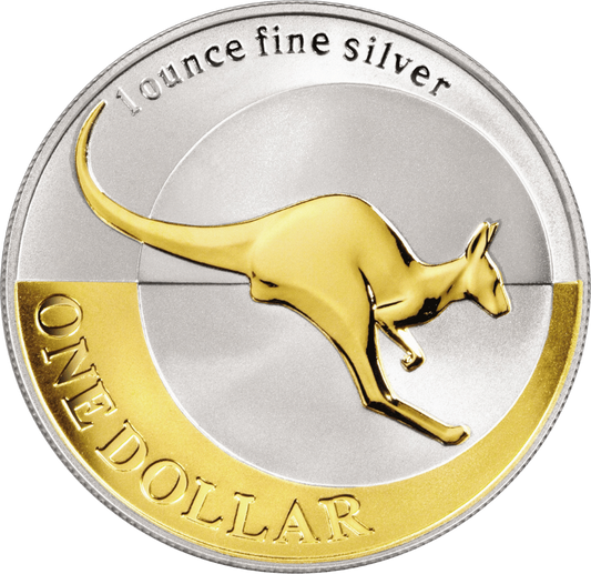 2004 $1 Australian Kangaroo Selectively Gold Plated 1oz Silver Coin