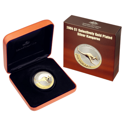 2004 $1 Australian Kangaroo Selectively Gold Plated 1oz Silver Coin