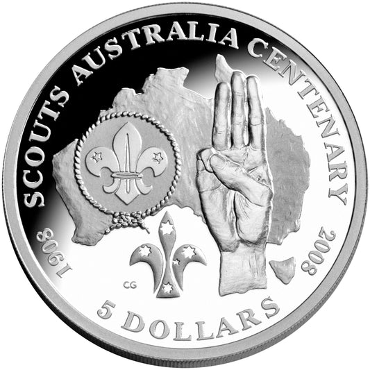 2008 $5 Centenary of Scouts Australia Silver Proof Coin